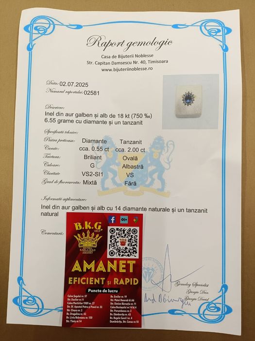 Inel din aur 18K cu tanzanit și diamante Amanet BKG