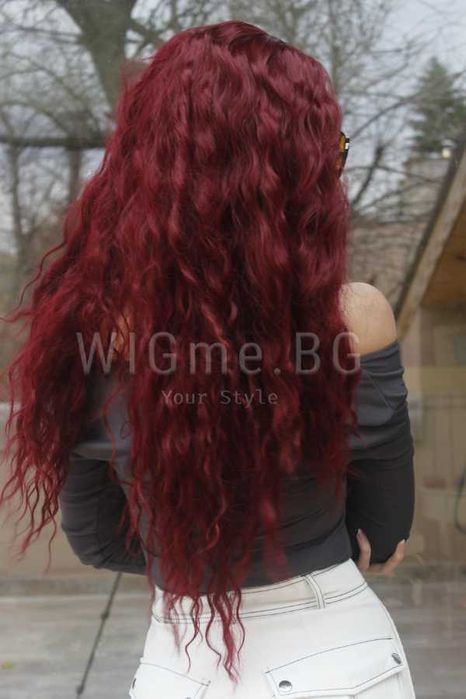 Дълга обемна чуплива тъмночервена перука Елина
