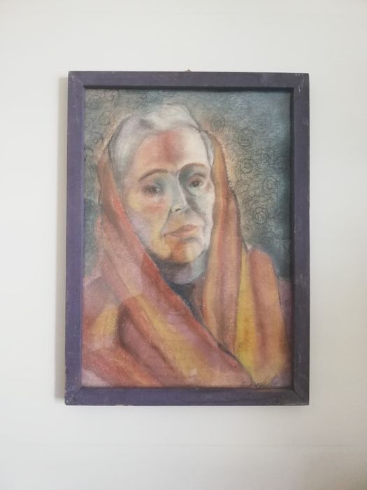 Изключително магнетична и изразителна картина. Портрет. Пастел.