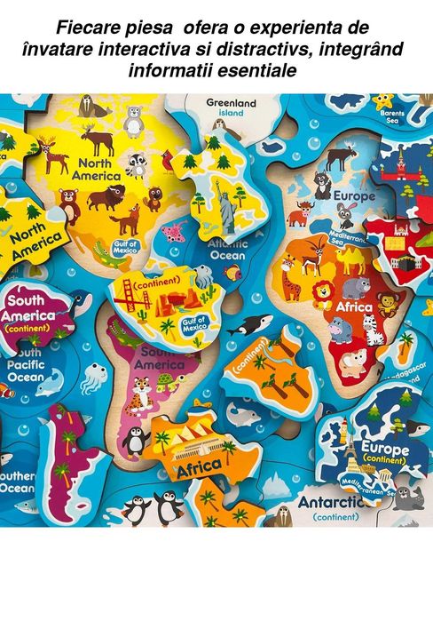 Set 3xPuzzle educativ lemn Harta Europei, Harta Lumii si Universul NOU