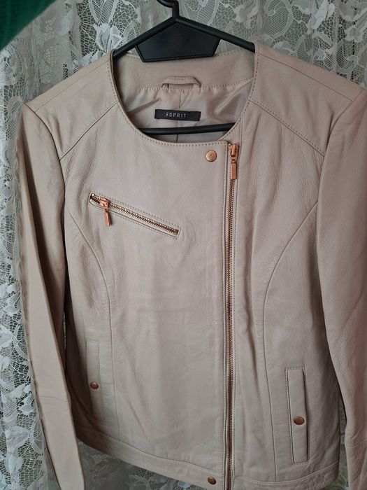 Яке от естествена кожа Esprit пудрено розово-бежово