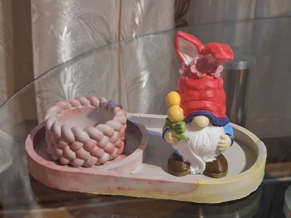 Set decorativ handmade – tăviță, suport pentru lumânare și arici