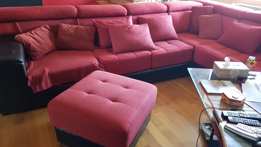 Coltar/canapea piele+stofa rosu