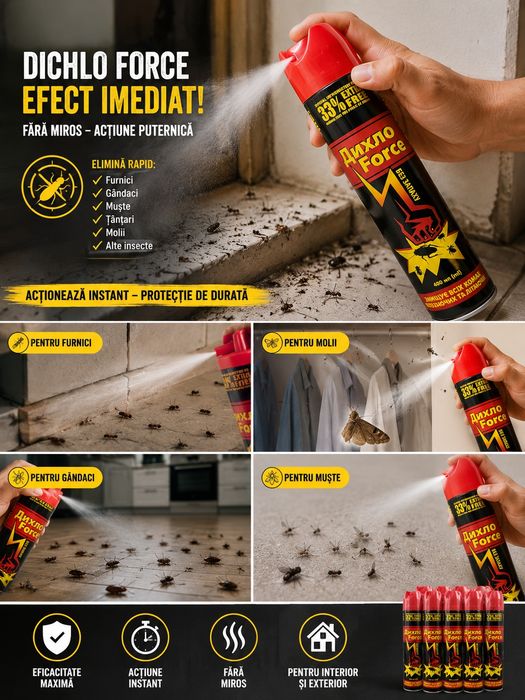 Set 12 Insecticid DICHLO FORCE 400 ml – Acțiune Imediată, Fără Miros Puternic!