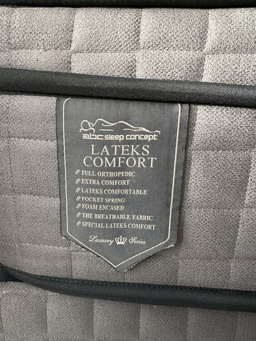 Pat tapitat Luxury, saltea ortopedica, noptiera