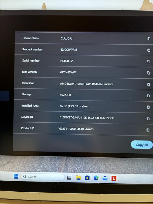 Vand /schimb Lenovo Legion 5 Pro   -laptop gaming