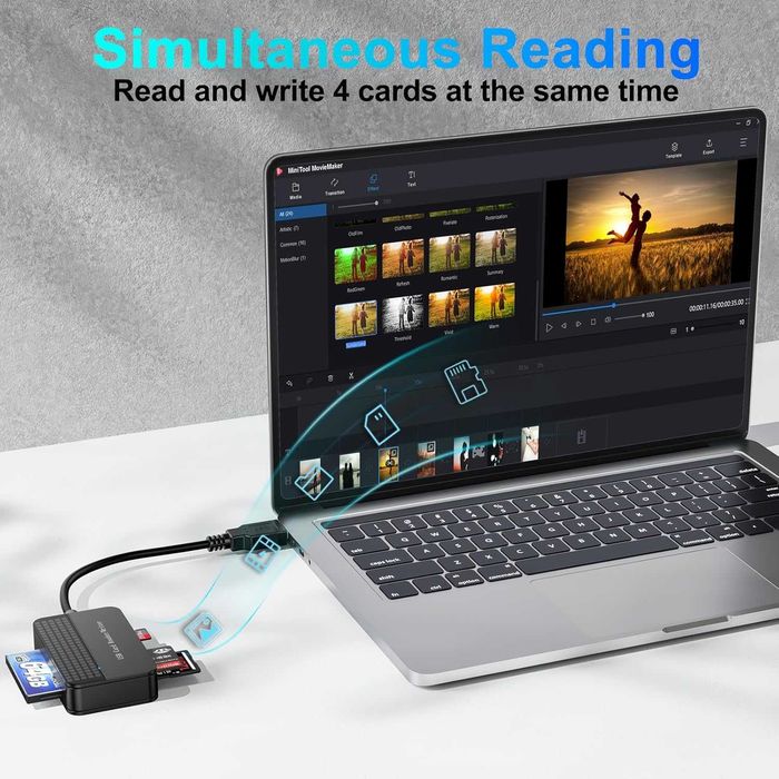 USB 3.0, FEMORO четец за карти с памет 4 в 1, едновременно четене