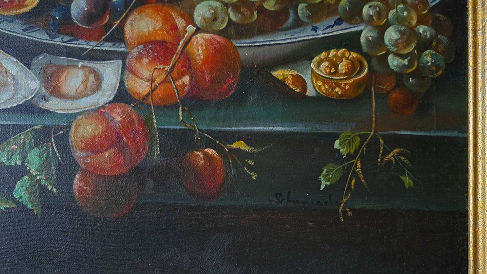 Tablou pictură în ulei, ramă aurită – Semnată Schumacker