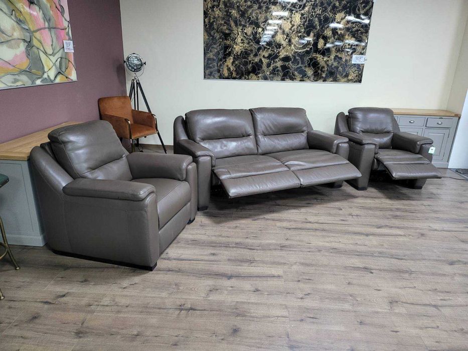 Италиански кафяв кожен комплект диван тройка и  два фотьойл "AVOLA"
