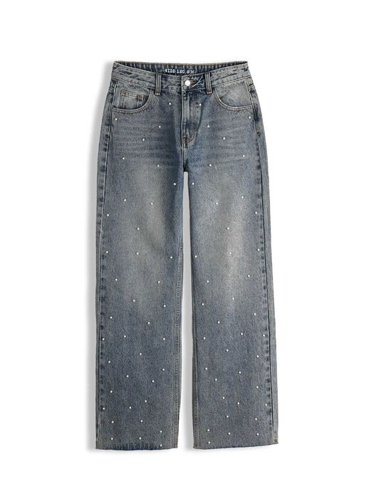 Дамски дънки с широки крачоли и перли 34-42