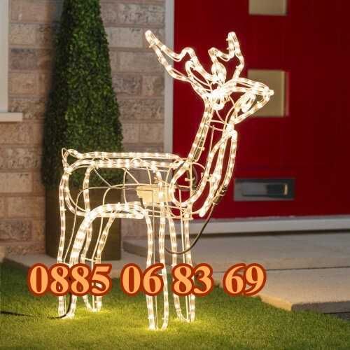 Голям LED светещ елен жълта светлина, коледен елен, коледна украса