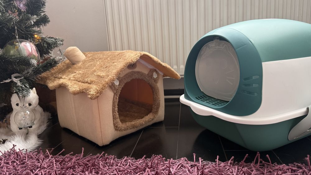 Set Casuta si LITIERA complet inchisa pentru pisici si  lopata