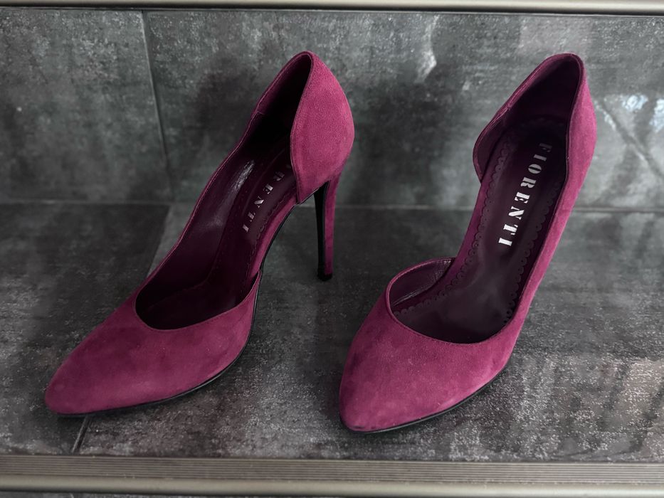 Pantofi toc piele intoarsa culoare visiuniu masura 38