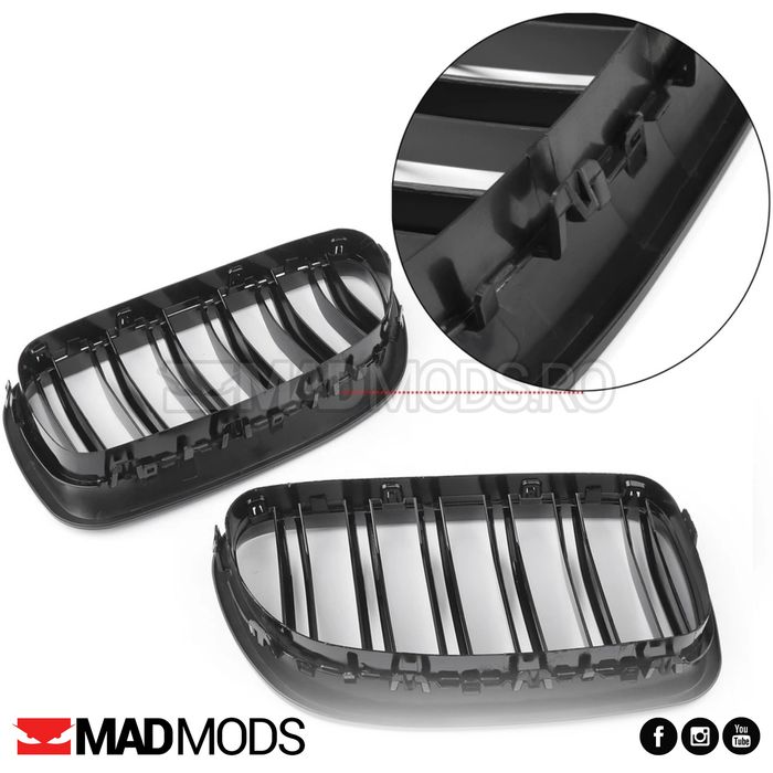 Set grile duble M BMW Seria 5 F10 F11 M5 2010-2017, Negru Lucios