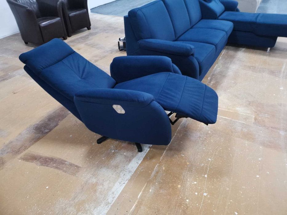Нов Син ъглов диван и фотьойл релакс "Tyler" от плат