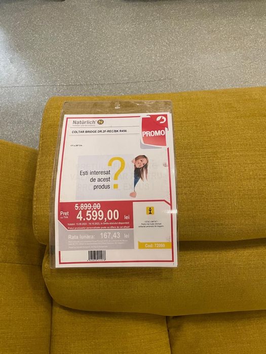 Coltar/canapea extensibil Bridge 297/171 cm 4 persoane galben mustar