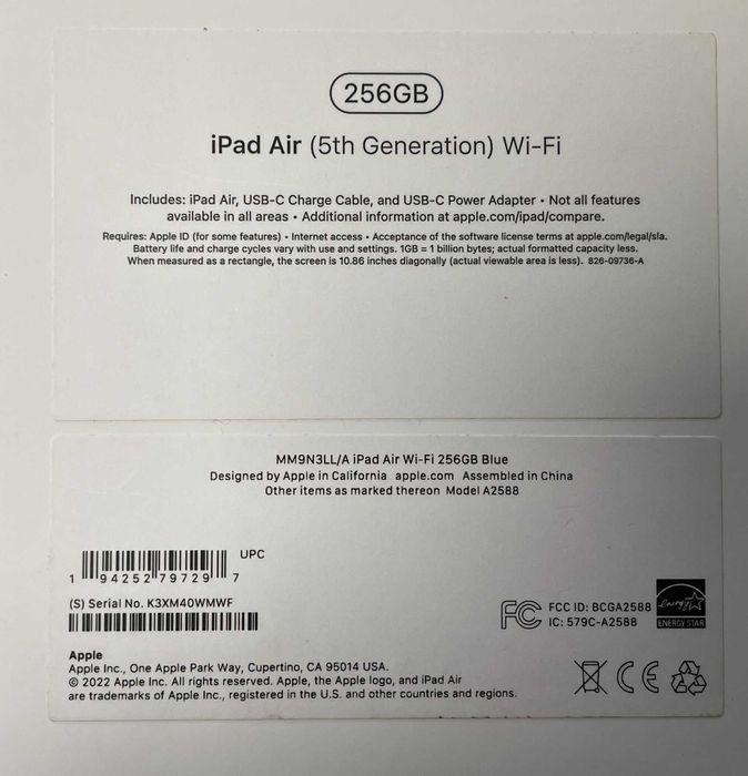 Таблет Apple iPad Air 5 10.9" (2022) 5th Generation Wifi