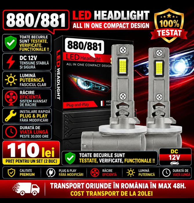 Becuri LED 880 881 DRL  Canbus  12V   30000LM set 2buc