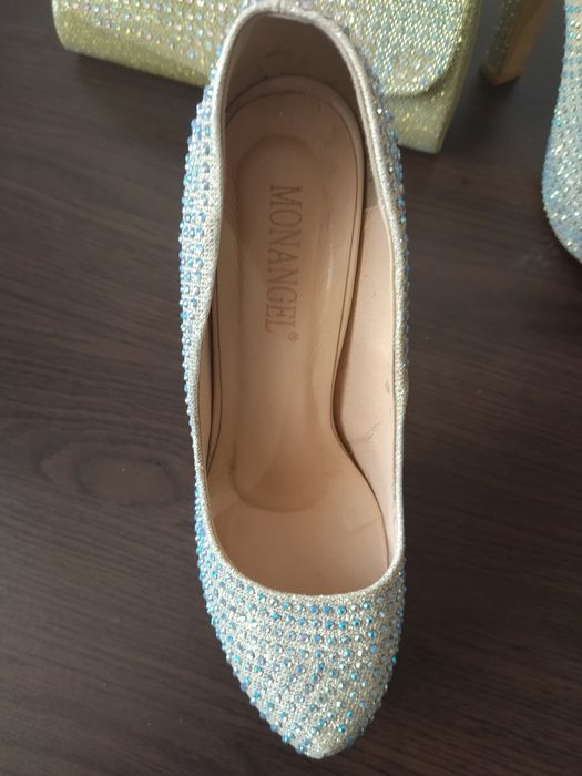 Златисти Официални обувки+чанта