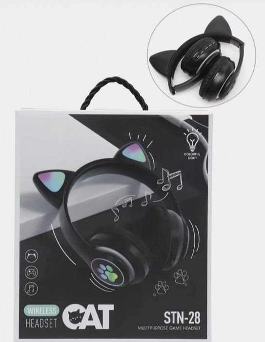 Беспроводные наушники светящимися кошачьими ушками