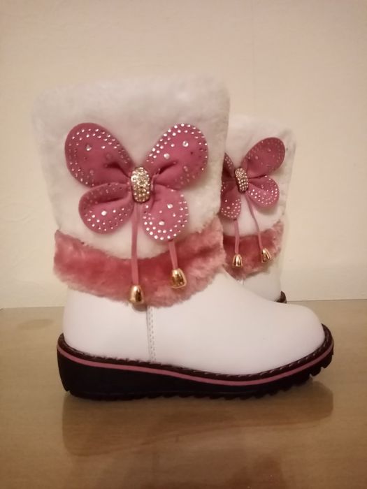 Детски топли зимни ботуши за момиче с топъл хастар бели стелка 14,5 см