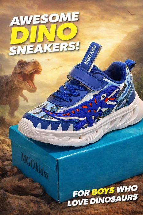 Nr 23 Pantofi sport cu LED cu dinozaruri