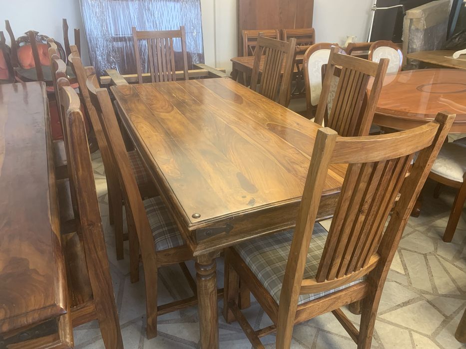 Масивна тикова маса с 6 стола