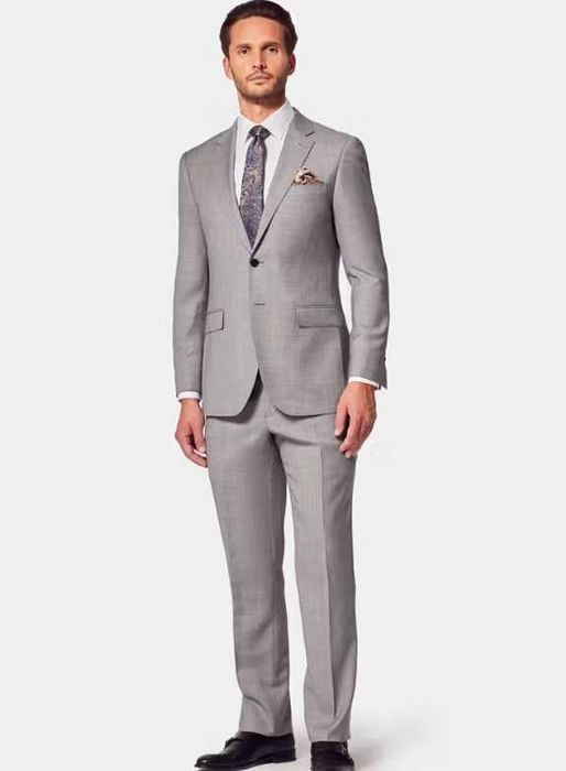 Costum slim 48 M doua piese Atelier Torino lana respirabila moale gri