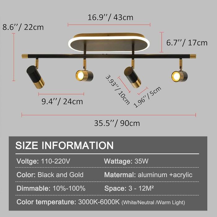 EIDISUNY LED димируеми таванни 4-посочни прожектори с дистанционно,30W