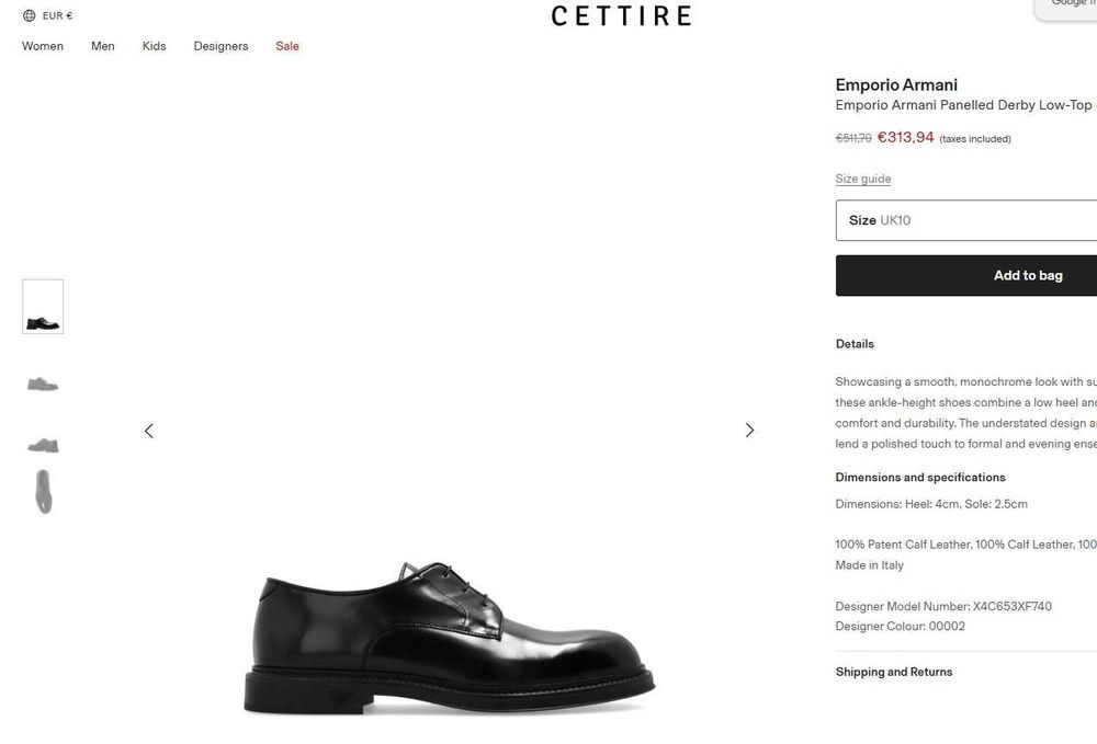 Pantofi derby de lux 43 42.5 Emporio Armani NOI piele naturala moale