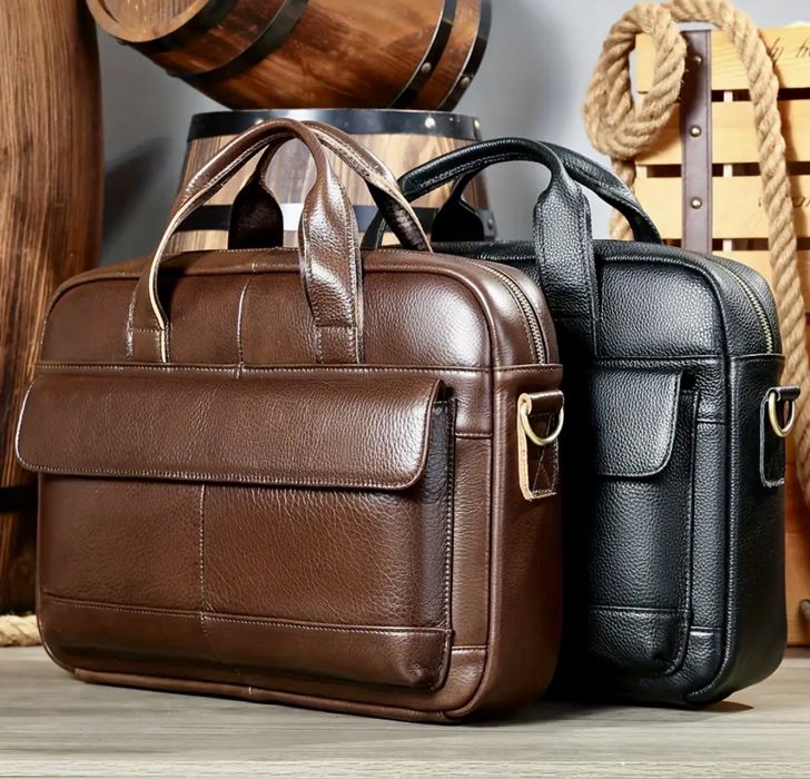 Мъжка кожена бизнес чанта•Ежедневно куфарче за лаптоп15”/-10% Промоция