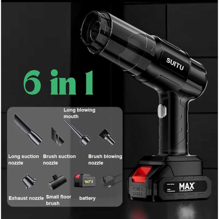 Aspirator Auto Puternic Portabil cu Acumulator, 6 accesorii, Nou