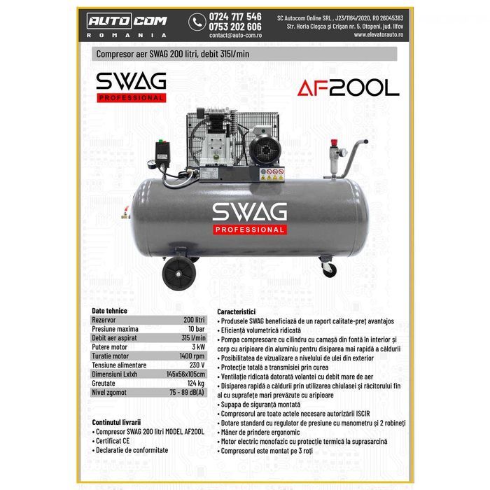 Compresor SWAG AF200L || 200l || 315l/min || 220V