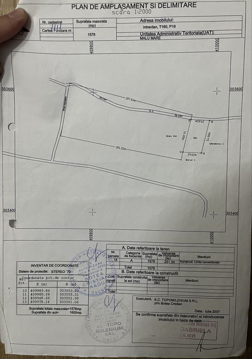 Vand teren intravilan 1578 mp in comuna Malu Mare