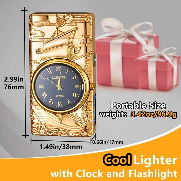 Електрическа плазмена запалка RSBYE с часовник и фенер + Твърд калъф