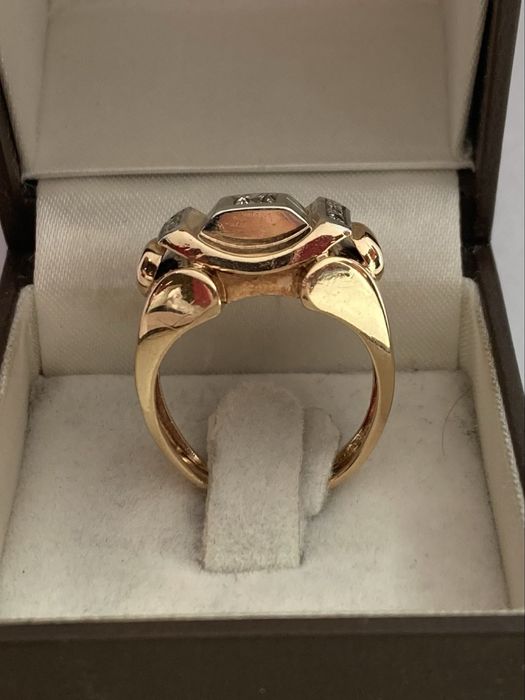 Inel antic Tank aur roz cu diamante