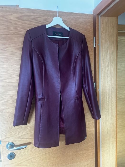 Кожено дамско палто | Цикламено дамско палто от естествена кожа