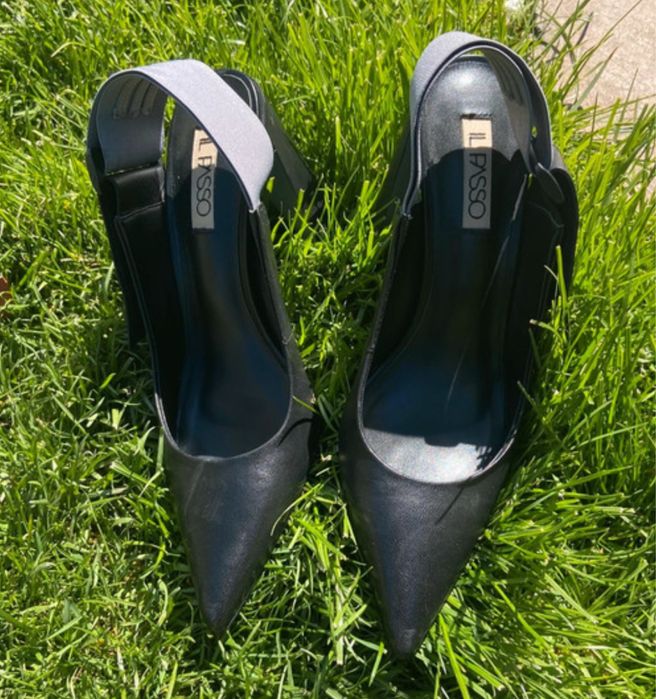 Pantofi slingback de piele cu varf ascuțit , Negru/Gri il  Passo