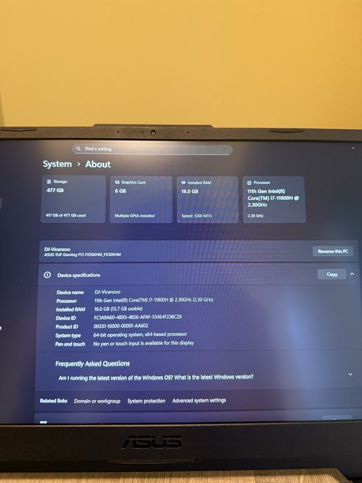 Laptop Asus Tuf F-15 I7 3060
