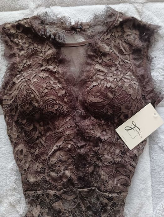 Дамско дантелено боди - Италия, цвят кафяво