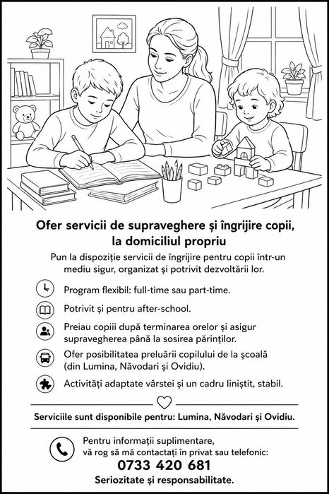 Supraveghere copii în mediu sigur – after-school și program prelungit