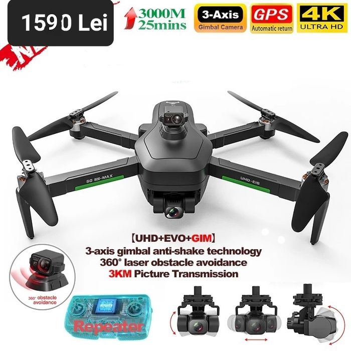 Va prezentam 7 modele de Drone 4K,Gps, 4000 metri ,30 min,,Gimbal, noi