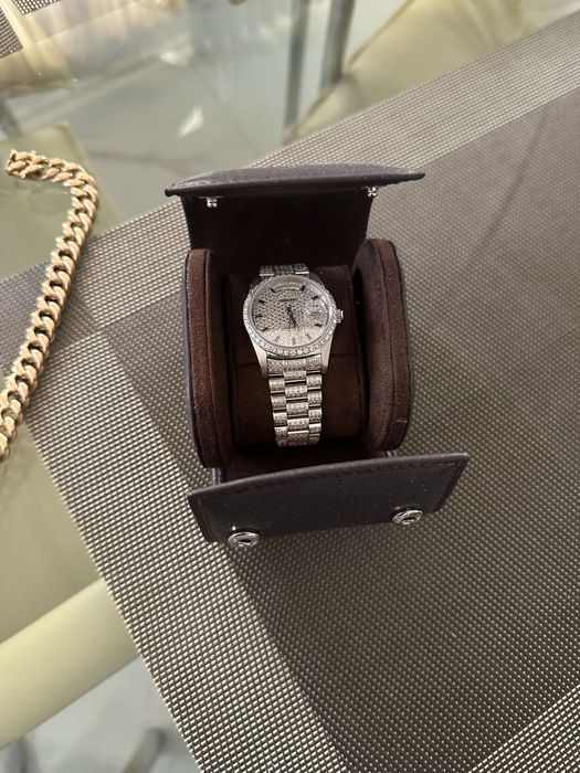 Ceas Rolex Day-Date 36 mm Aur Alb  18K  – Full diamante-Ref. 18039