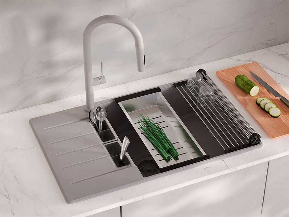 Сива кухненска мивка от гранит Копенхаген 780x500 SmartSpace Top 60