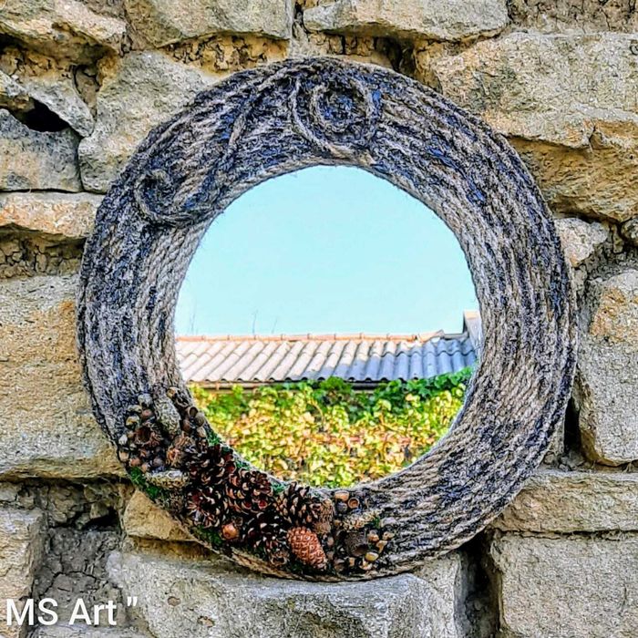 Ръчно декорирани огледала с конопено въже и естествени материали