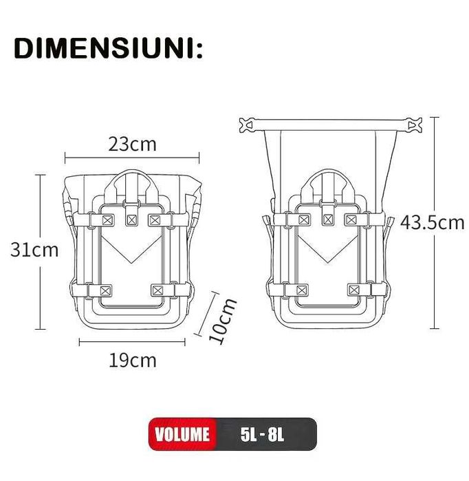 Geantă Moto Impermeabilă  5-8L prindere cadru material Plato 500D