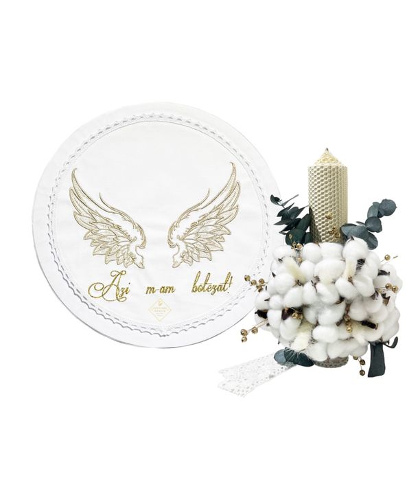 Set elegant trusou botez Gardinea Domain 11 piese lumanare alb ivoire