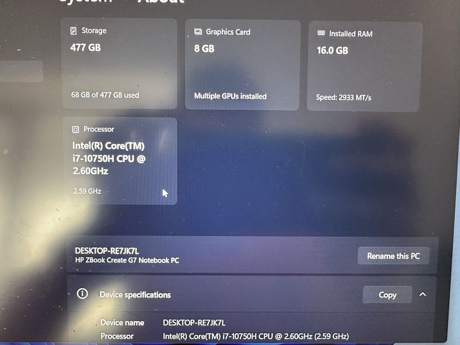 Notebook/ laptop Hp ZBook Create G7 16gb RAM