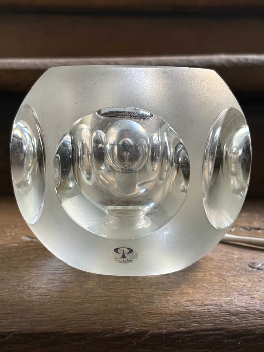 Lampa, veioza, Space Age Peill & Putzler Ice Cube din cristal greu cu eticheta originala mid century