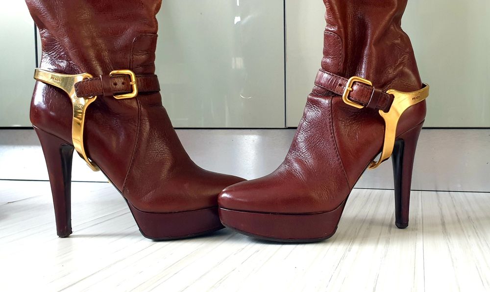 Prada Leather Boots Size 37/1/2 /24см. ОРИГИНАЛ! Дамски Кожени Ботуши!
